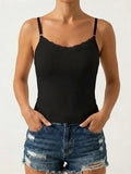 Lace neckline Women Sleeveless Camisole Built-in padding Adjustable thin straps Tank Top Summer Beathable Ladies Vest