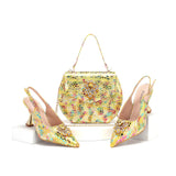 doershow beautiful BLUE Italian Shoes And Bag Sets For Evening Party With Stones Italian Leather Handbags Match Bags!  HWS1-1