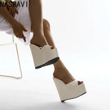 NASBAVI 2025 Fashion Peep Toe Wedges Heel Outside Women Slippers Concise PU Platform Slip on Summer Beach Mules Apricot 35-42
