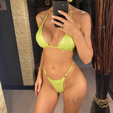 Halter Glitter Sparkling High Leg Cut Bikini Women Swimwear Female Swimsuit Two-pieces Bikini Set Bather Bathing Suit Swim V5102