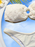 3D Flowers High Leg Cut Bandeau Bikini Women Swimsuit Female Swimwear Two-pieces Bikini Set Bather Bathing Suit Swim Beachwear