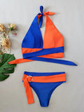 Solid Color Patchwork Bikini Set Adjustable Waist Belt 2 Piece Swimsuit for Women V-neck Halter Backless Beach Bathing Suit 2026