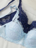 2Pcs/Set Lace Bra for Women Sexy Underwire Push-Up Bra Breathable Mesh Thin Soft Lingerie Adjustable No Lining Women's Bra