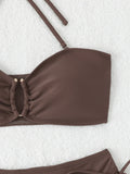 Halter Bandeau Bikinis 2026 Women Sexy Swimsuit Solid Padded High Waist Swimwear Female Bathers Bathing Swimming Swim Suit