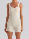 Sexy Sleeveless Backless Scrunch Yoga Jumpsuit Women Color-block U Neck Slim Sports One Piece Suits Tight Fitness Gym Overalls