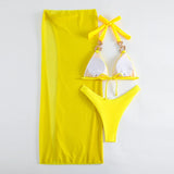 Mesh Skirt Halter Jewelled Diamond Bikini Female Swimsuit Women Swimwear Three-pieces Bikini Set Bathing Suit Swim Beachwear