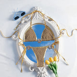Sexy White Gold Patchwork Bikini Set 2026 Women Metal Starfish Push Up Tie Side Thong Swimsuit Beach Bathing Suit Micro Swimwear