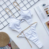 DEKA Chain Swimwear Women's New Hollow Out Metal One-piece Swimsuit High Elasticity Beach Vacation Style Halter Bikini Female
