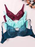 3 Pcs Womens Bras Ultra-Thin Perspective Lace Sheer Plus Size Bra Underwire Sexy Underwear Lingerie BH Tops D E F Cup