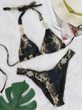Snake Print Halter Diamond Bikini 2025 Women Swimwear Female Swimsuit Two-piece Bikini Set High Cut Bathing Suit Swim Beach Wear