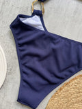 Women's One Piece Swimsuit Ring Cut Out Front High Cut Cheeky Bathing Suit Monokini Swimwear One Shoulder Ribbed Monokini