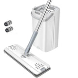 Juego De Fregona Y Cubo De Piso Plano, Herramienta De Limpieza De Cocina, Microfibra, Escurrible, Mágico, Escalable, Sin Marca D