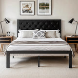 HOOMICH Metal Bed Frame With Upholstered Headboard Linen
