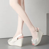 2026 NEW Women's Fashionable and elegant High Heel Platform Sandals Summer Waterproof Thick Bottom Transparent Rhinestone Sexy
