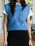 Women Sleeveless Crew Neck Heart Loose Tank Top Fashion Sweater Spring Summer Knit Vest Streetwear