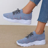 Mixed Color Knitted Platform Sneakers Women Spring Summer Casual Thick Sole Sports Shoes Woman Lace Up Non Slip Walking Shoes