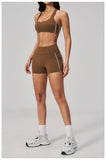 Quick Drying Shaved Tight Yoga Suit for Women Color Contrast Slim Sports Bra High Waist Shorts Running Fitness Suits Tracksuit
