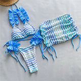 With Skirt Waved Ruffled Frilled Bikini Female Swimsuit Women Swimwear Three-pieces Bikini set Bather Bathing Suit Swim V5235