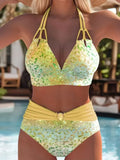 Vintage Purple Leopard Print Gradient Two Piece Swimsuit Tankini Set Women V Neck Push Up Bra Belt High Waist Swimwear 2026 3XL