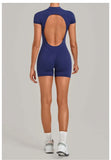 Women's Seamless Yoga Jumpsuits Fitness Sports Hip-lifting Backless Short-sleeved Training Gym Workout Shorts One-piece