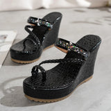 Fashion Crystal Wedges Heels Sandals Women Woven Clip Toe Chunky Platform Sandles Woman Summer Gold Silver High Heeled Slippers