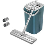 Juego De Fregona Y Cubo De Piso Plano, Herramienta De Limpieza De Cocina, Microfibra, Escurrible, Mágico, Escalable, Sin Marca D