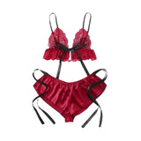 Women's 2 Piece Pajama Sets Lingerie Solid Color Bow Bandage Bra Camisole with Shorts Sexy Loungewear Summer