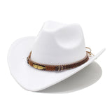 Women Men Wide Brim Floppy Cowboy Hat Western Style Wool Felt Flat Top Cap Classic Vintage Bowler Hat Party