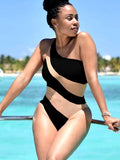 Splicing Mesh See Through One Shoulder Female Swimwear One Piece Swimsuit Women High Cut Monokini Mesh Bathing Suit Swim Lady