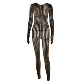 FDYOUI Sexy See-through Bodysuit Women's Long Sleeve Night Club Overalls Black Streetwear Lady Chic One Piece Party Jumpsuits