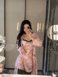 Ice Silk Sexy Pajamas Women's Spring and Autumn Suspender Lace Nightgown Robe High-end Home Clothes