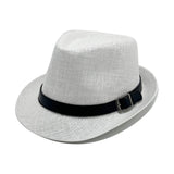Fashion Men Jazz Fedora Hat Summer Straw Beach Sun Hat Short Brim Trilby with Belt Breathable Buckle Panama Cap