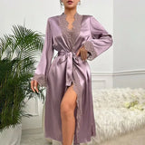 Silk Satin Nightdress For Women Night Robe Sexy Lingerie Soft Sleepwear Smooth Lace Robe Dress Nightgown Bathrobe Ladies Pajamas