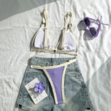 Splicing Ribbed High Cut Ring Mini Micro Bikini Women Swimwear Female Swimsuit Two-pieces Bikini Set Bathing Suit Swim Beachwear