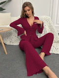 Autumn Winter Two Pieces Pajamas Sets Women Sleepwear Sexy V Neck Long Sleeve Tops and Trousers Set Loungewear Home Clothes