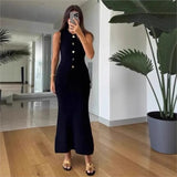 Simple Style Two Piece Set Woman New In Matching Sets Two Piece Outfits Sleeveless Tops Skirts Solid Color Temperament Commuting