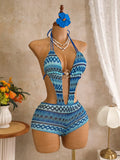Bohemia Pink Knitted Striped Swimwear 2026 Women Metal Circle Patchwork Hollow Backless Beach Bathing Suit One Piece Swimsuit