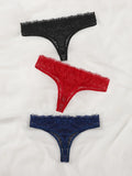 Sexy And Charming Women's Underwear Ultra-Thin Full Lace Thong 3 Pcs black blue And Red Can Be Paired With A  Lingerie 363-3