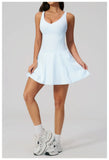 Bodycon Tennis Dress with Shorts Pocket Women Speed Dry Sleeveless V Neck One Piece Sport Outfit Short Dress Fitness Yoga Set