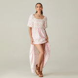 Women Summer Long Dress Floral Print Square Neck Short Sleeve Fashion Casual Bohemian Holiday Beach Dresses