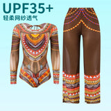 2025 Long Sleeve Sheer Sun Protection One-Piece Set Swimsuit Women Sexy Rash Guard Swimwear Bodysuit Beachwear With Cover up