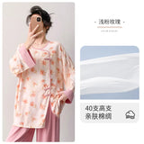Plus size mother's cotton silk pajamas spring and summer new Chinese style can be worn outside home clothes Mother's Day gift