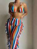 3 Pieces Striped Triangle Bikini Set Swimsuit & Ruffle Pants Swimwear Women 2026 Bathing Suit Female Swimming Summer Beachwear