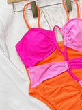 Sexy One Piece Swimsuit Swimwear Women Block Color Patchwork Hollow Straps Bathing Suit Beachwear 2026 Stroje Kapielowe Damskie