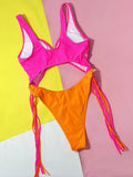 Sexy Splicing Tummy Cut Out Female Swimwear One Piece Swimsuit Women Tassel Monokini Bather String Bathing Suit Swim Bodysuit
