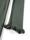 Women's Autumn Winter Knitted Bodycon Dress Long Sleeve Tie Backless Round Neck Solid Color Ruffle Trim Long Dress Beachwear