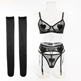 Toucheart Sexy Lingerie Undies Solid Color Mesh See-through Women's Garters Underwear Suit Sexy Stocking Underwear 5-piece Set