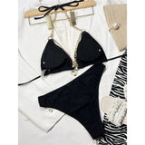 Metal Rings Halter Cut Out Asymmetric Bikini Women Swimwear Female Swimsuit Two-piece Bikini set Bather Bathing Suit Swim V4336