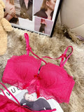 MOYISU Push Up Bra for Small Bust - French Chic Lace Bralette Set, Wireless Comfort Support Anti-Sag Underwear for Petite Women