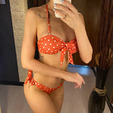 Sexy Leopard Polka Dot Knotted Brazilian Bikini Women Swimwear Female Swimsuit Two-pieces Bikini Set Bather Bathing Suit V643